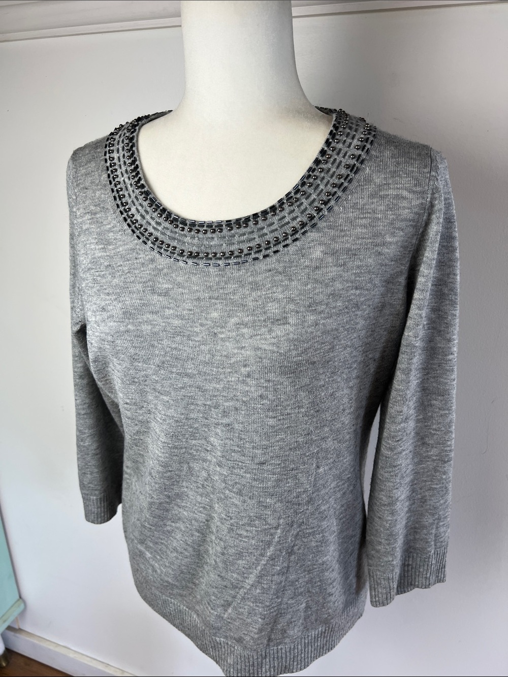 Gray Embellished Neck Sweater - Women from Banana Republic